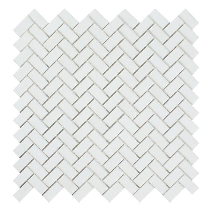 Thassos White Marble Mosaic - 5/8" x 1 1/4" Mini Herringbone Polished