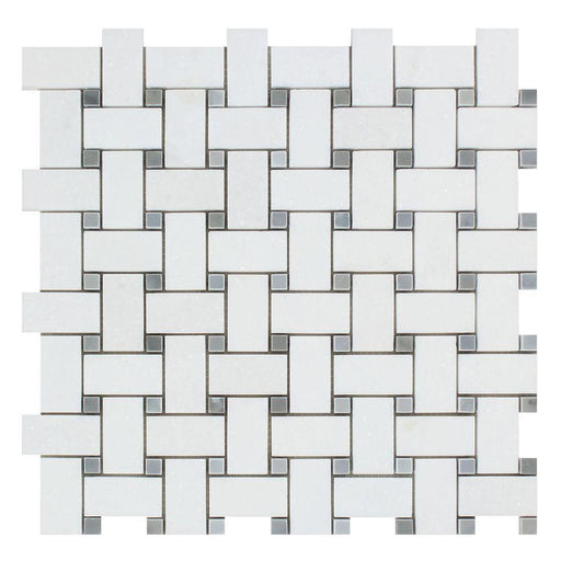 Thassos White Marble Mosaic - Basketweave with Gray Dots Polished