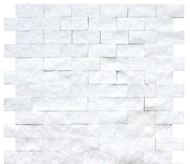 Thassos White Marble Mosaic - 1" x 2" Brick Split Face