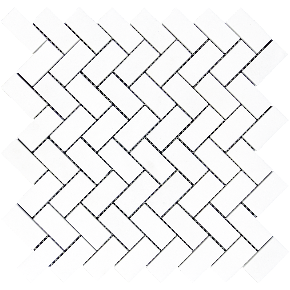 Thassos White Marble Mosaic - 1" x 2" Herringbone Polished