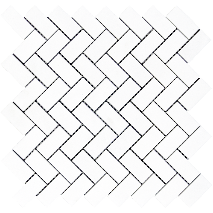 Thassos White Marble Mosaic - 1" x 2" Herringbone Polished