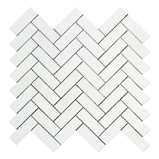 Thassos White Marble Mosaic - 1" x 3" Herringbone Polished