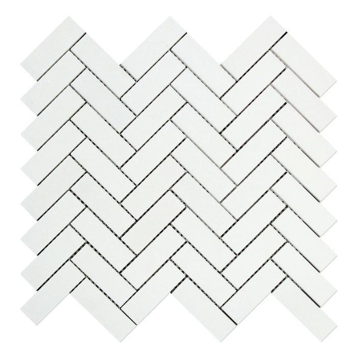 Thassos White Marble Mosaic - 1" x 3" Herringbone Polished