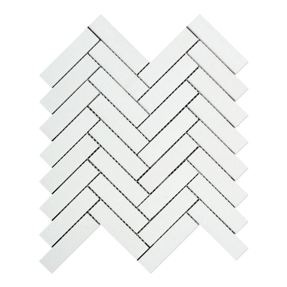 Thassos White Marble Mosaic - 1" x 4" Herringbone Polished