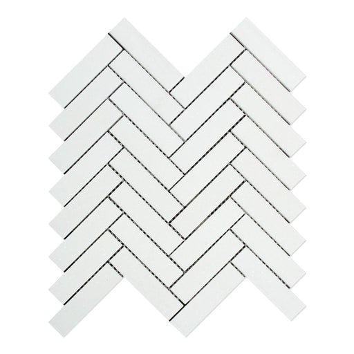 Thassos White Marble Mosaic - 1" x 4" Herringbone Polished