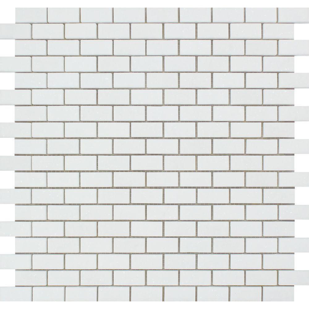 Thassos White Marble Mosaic - 5/8" x 1 1/4" Baby Brick Polished