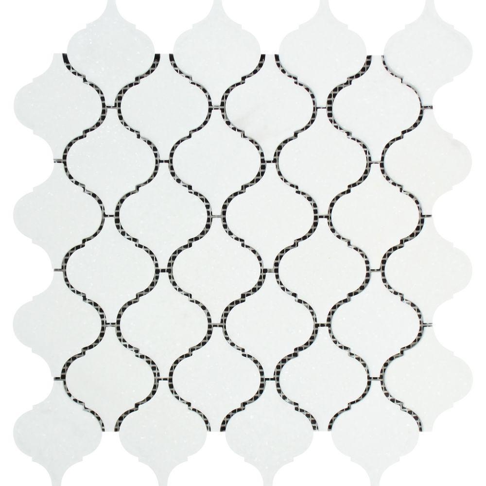 Thassos White Marble Mosaic - 2" Arabesque Polished