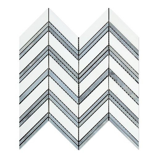 Thassos White Marble Mosaic - Large Chevron with Gray Polished