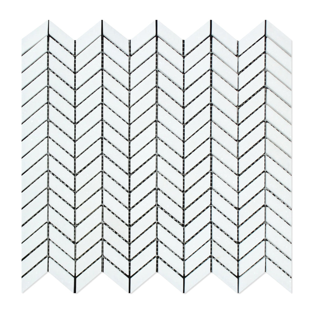 Thassos White Marble Mosaic - Mini Chevron Polished