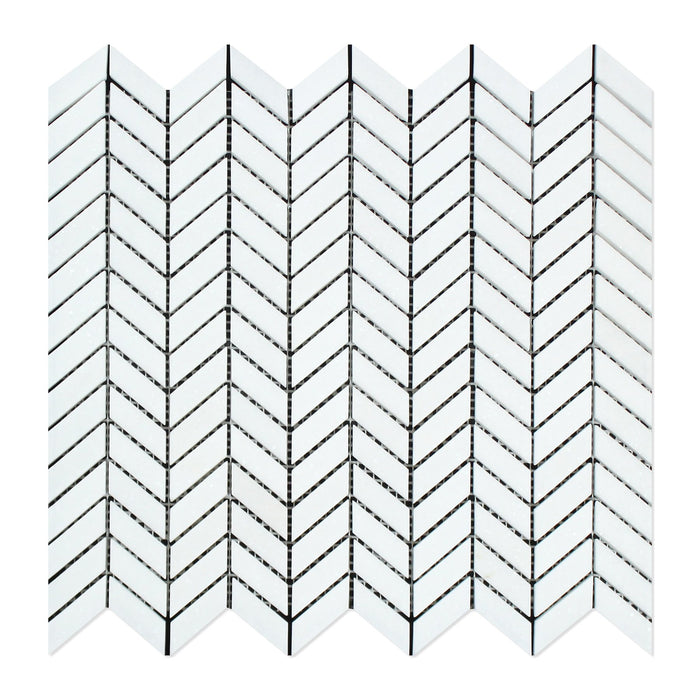 Thassos White Marble Mosaic - Mini Chevron Polished