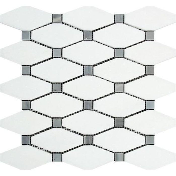 Thassos White Marble Mosaic - Elongated Octagon with Gray Dots Polished