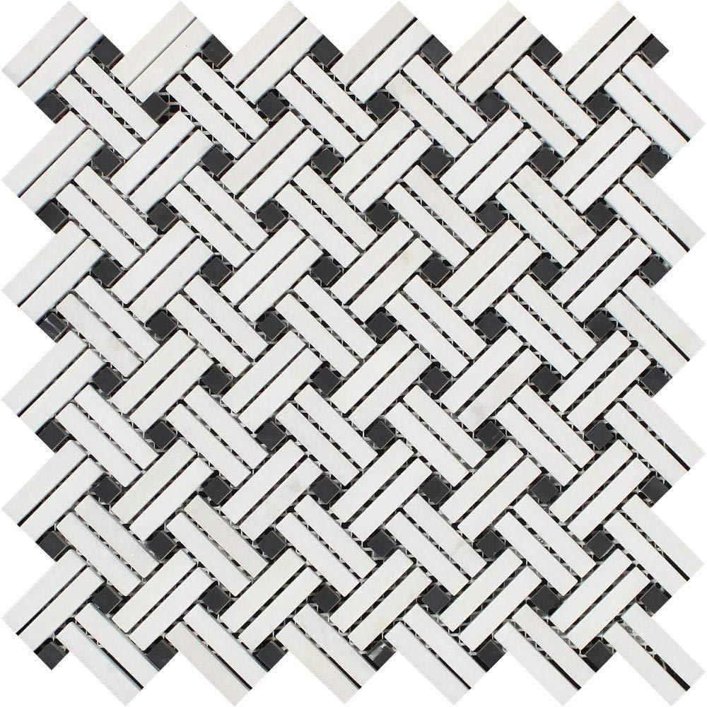 Thassos White Marble Mosaic - Stanza with Black Dots Polished