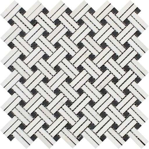 Thassos White Marble Mosaic - Stanza with Black Dots Polished