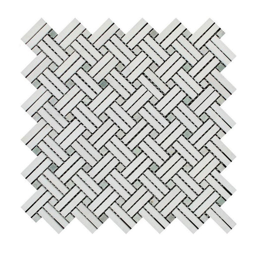 Thassos White Marble Mosaic - Stanza with Ming Green Dots Polished