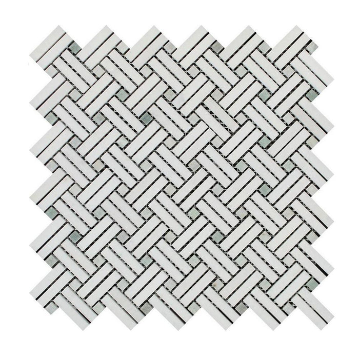 Thassos White Marble Mosaic - Stanza with Ming Green Dots Polished