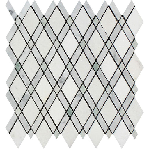 Thassos White Marble Mosaic - Lattice with Ming Green & Carrara Polished