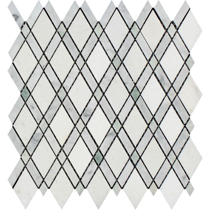 Thassos White Marble Mosaic - Lattice with Ming Green & Carrara Polished