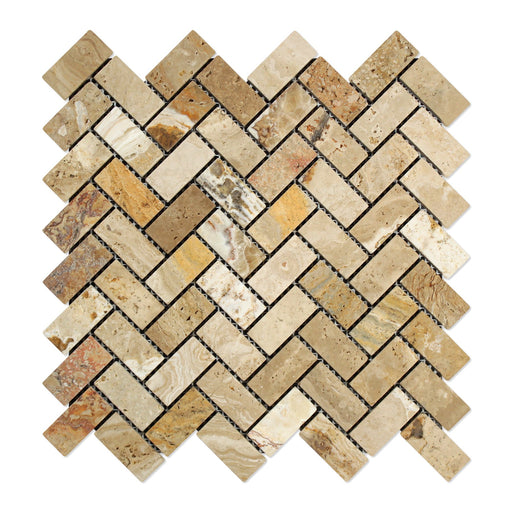 Valencia Travertine Mosaic - 1" x 2" Herringbone Tumbled