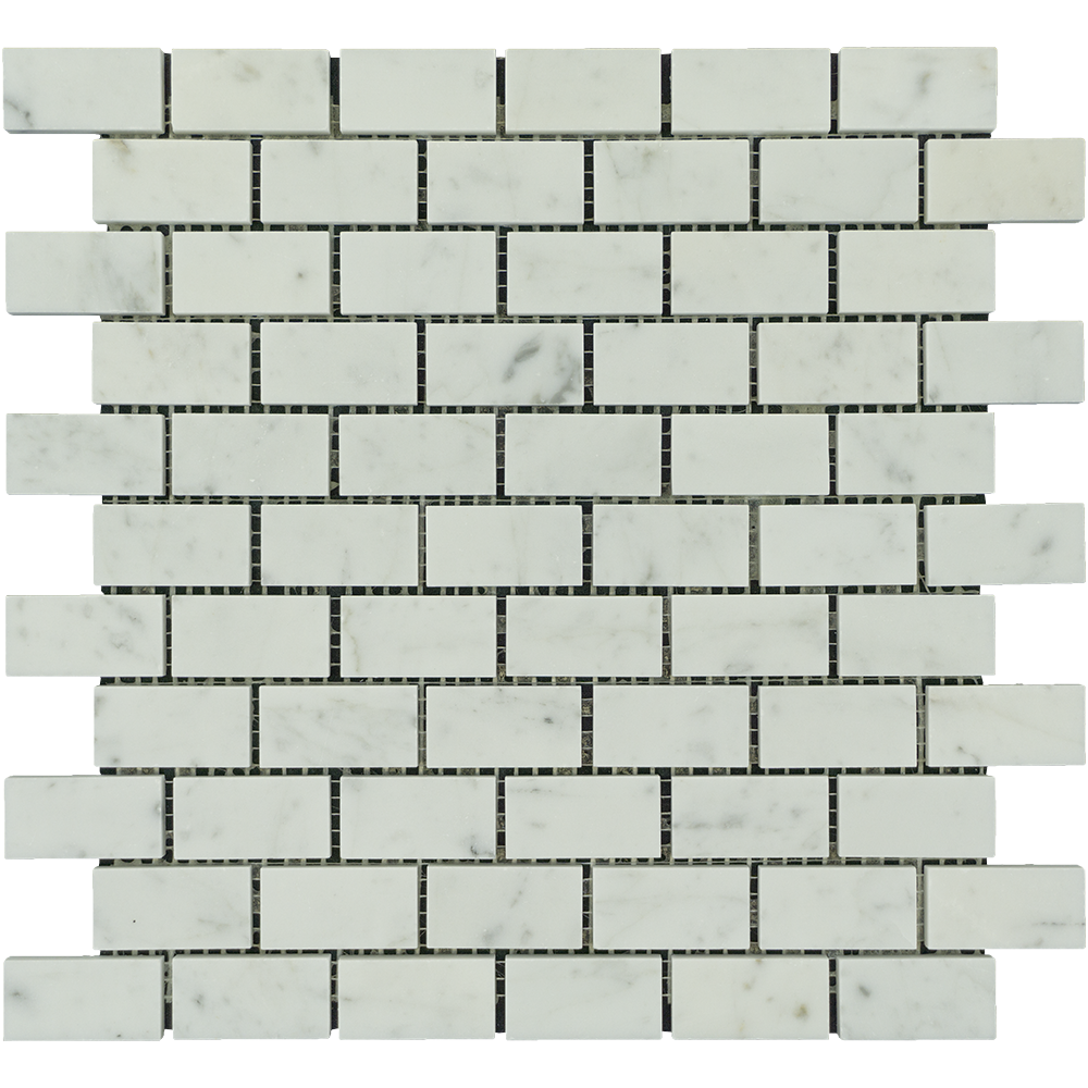 White Carrara Marble Mosaic - 1" x 2" Brick Polished