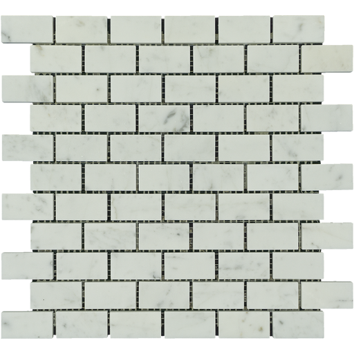 White Carrara Marble Mosaic - 1" x 2" Brick Polished