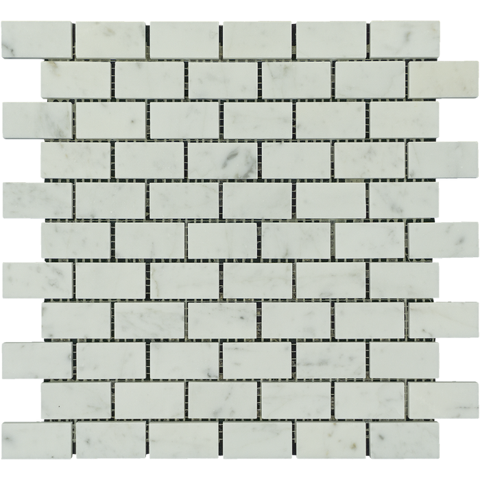 White Carrara Marble Mosaic - 1" x 2" Brick Polished