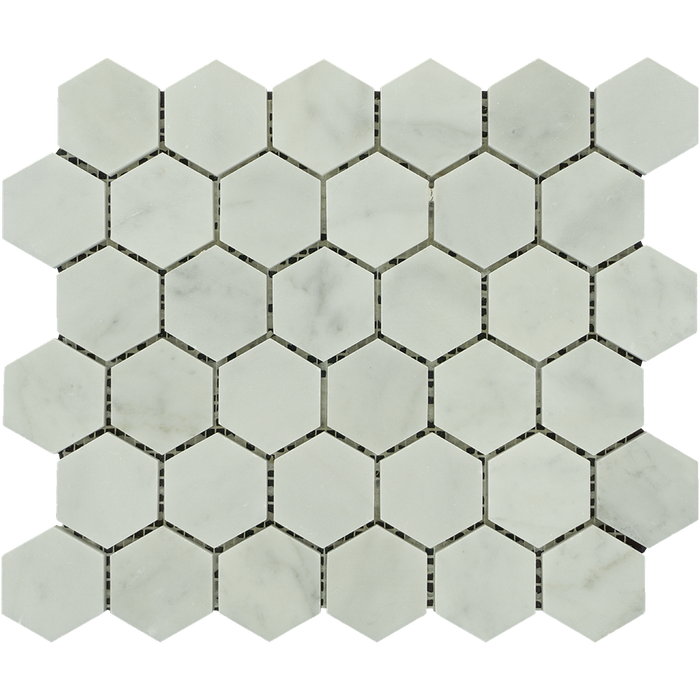 White Carrara Marble Mosaic - 2" Hexagon Polished