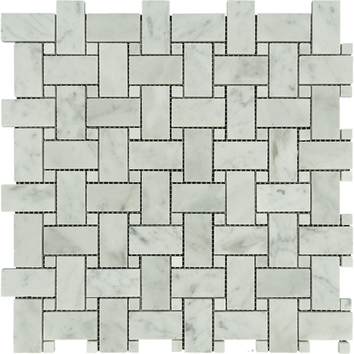 White Carrara Marble Mosaic - Basketweave with White Dots Polished