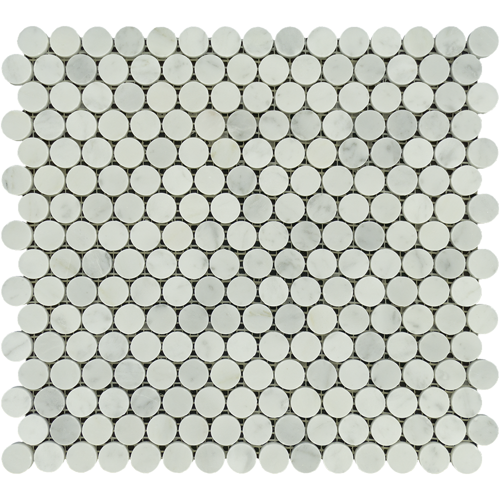 White Carrara Marble Mosaic - Penny Round Polished