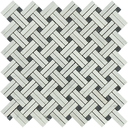 White Carrara Marble Mosaic - Stanza with Black Dots Polished