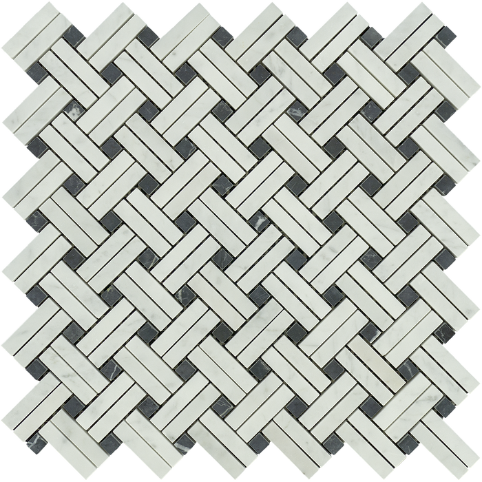 White Carrara Marble Mosaic - Stanza with Black Dots Polished