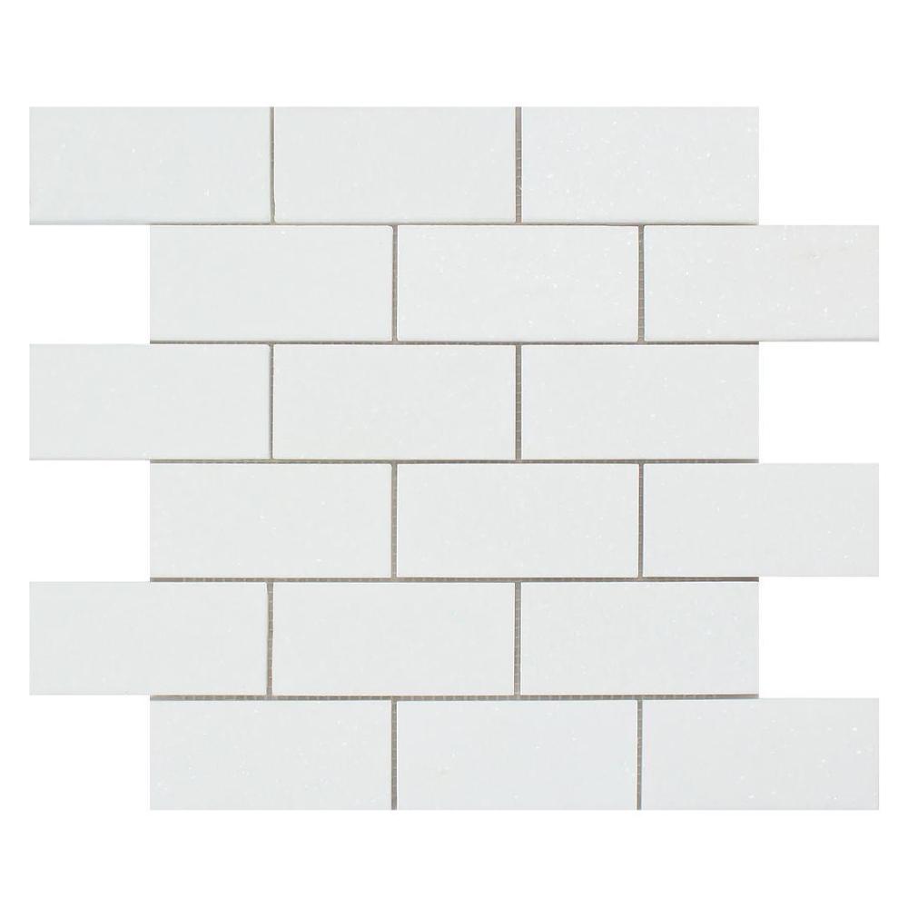 Thassos White Marble Mosaic - 2" x 4" Brick Polished