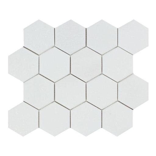 Thassos White Marble Mosaic - 3" Hexagon Polished