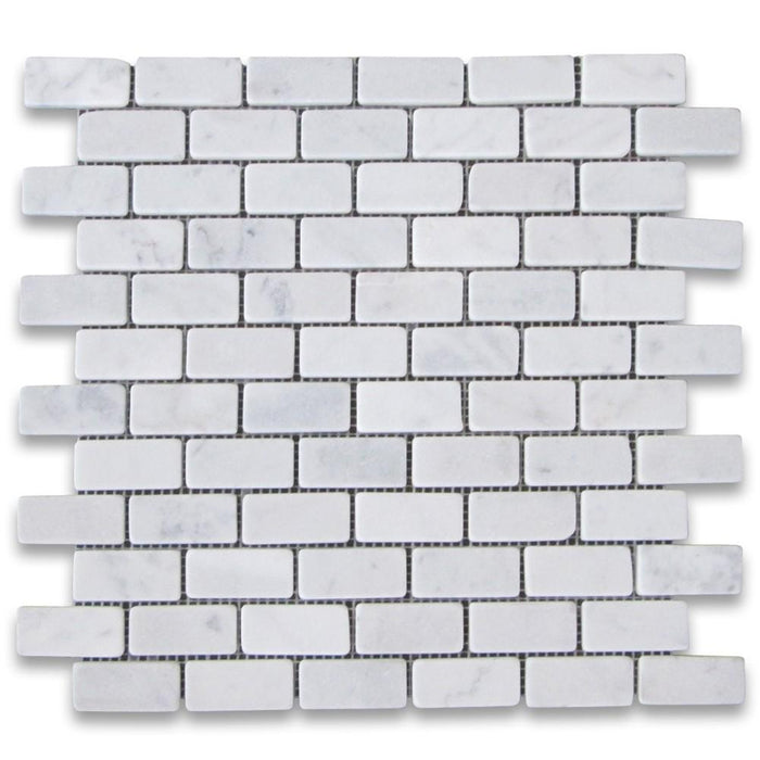 White Carrara Marble Mosaic - 1" x 2" Brick Tumbled