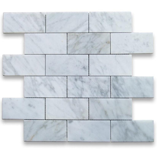 White Carrara Marble Mosaic - 2" x 4" Brick Polished