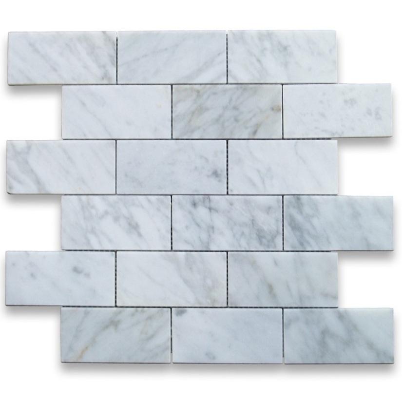 White Carrara Marble Mosaic - 2" x 4" Brick Polished