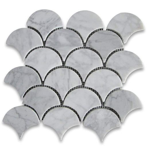 White Carrara Marble Mosaic - 3" Fan Polished
