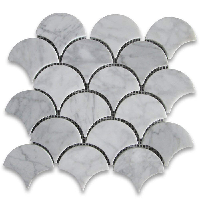 White Carrara Marble Mosaic - 3" Fan Polished