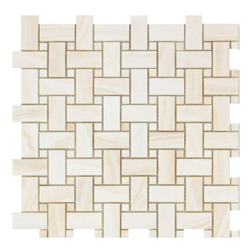 White Vein Cut Onyx Mosaic - Basketweave with White Onyx Dots Polished
