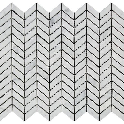White Carrara Marble Mosaic - Mini Chevron Honed 