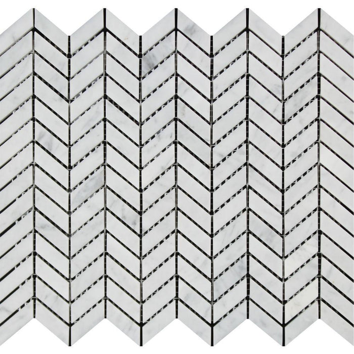 White Carrara Marble Mosaic - Mini Chevron Honed 
