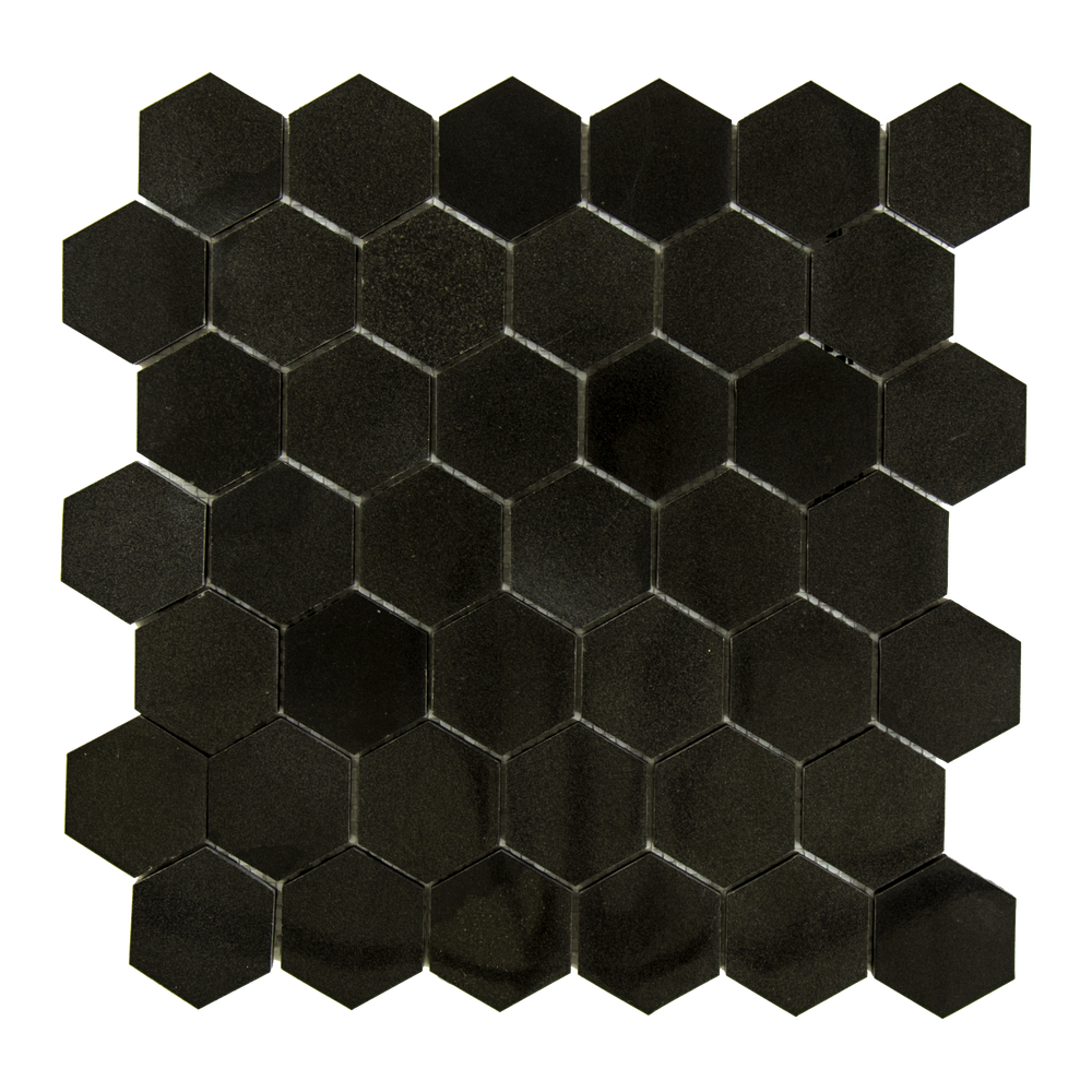 Absolute Black Granite Mosaic - 2" Hexagon Polished
