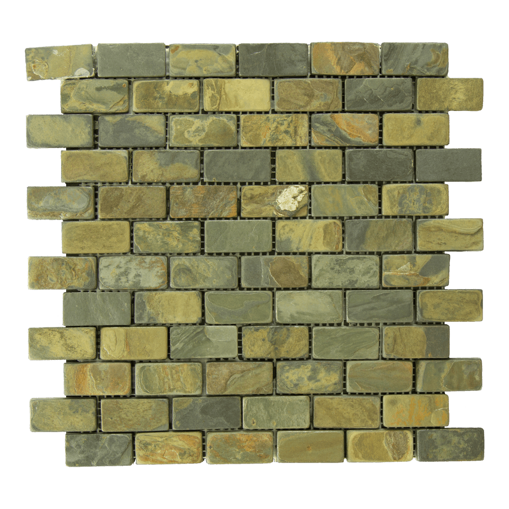 California Gold Slate Mosaic - 1" x 2" Brick Tumbled