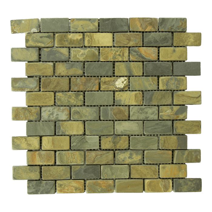 California Gold Slate Mosaic - 1" x 2" Brick Tumbled