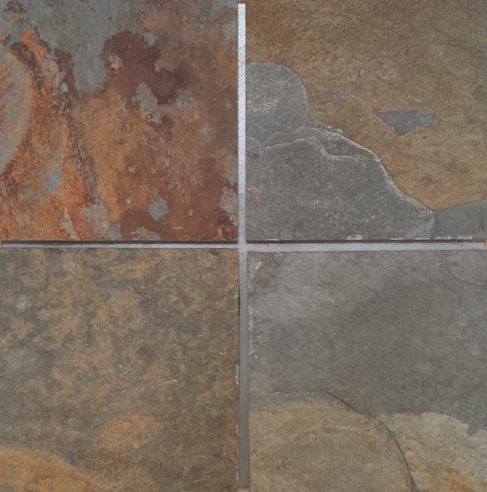 Full Tile Sample - China Multi Color Slate Tile - 16" x 16" x 3/8" - 1/2" Natural Cleft Face, Gauged Back
