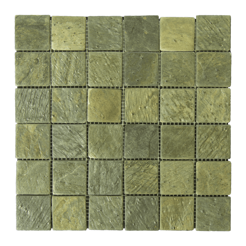 Gold Green Slate Mosaic - 2" x 2" Tumbled