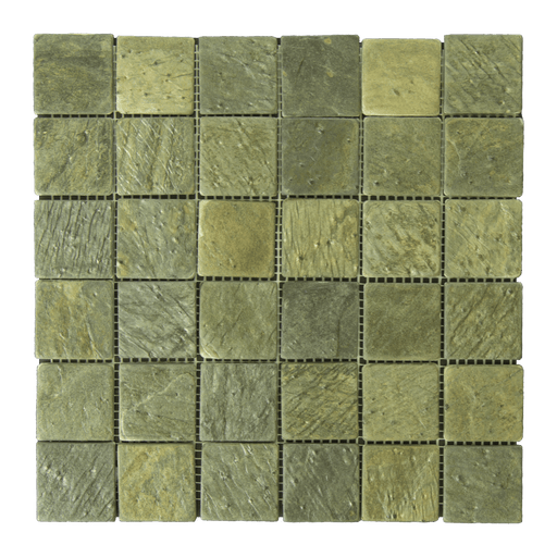 Gold Green Slate Mosaic - 2" x 2" Tumbled