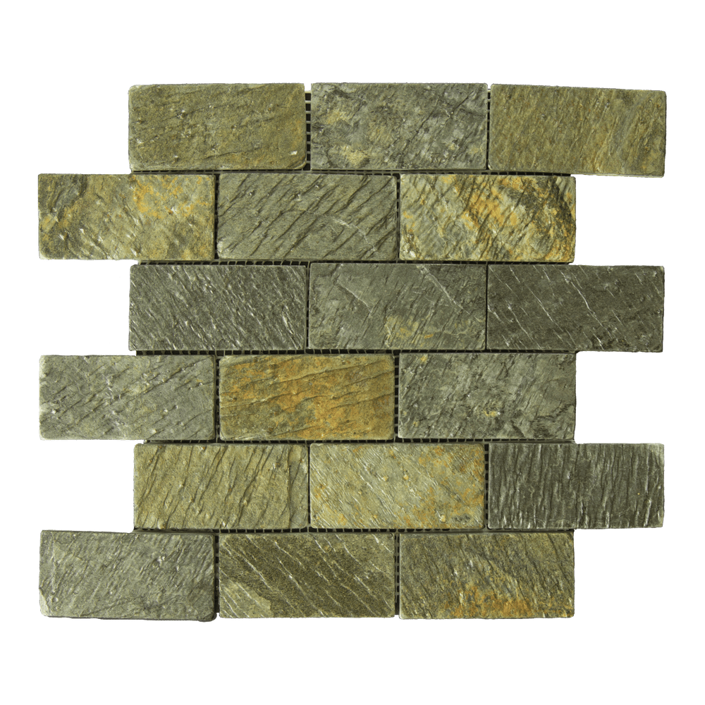 Gold Green Slate Mosaic - 2" x 4" Brick Tumbled