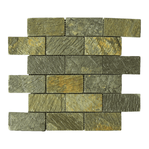 Gold Green Slate Mosaic - 2" x 4" Brick Tumbled