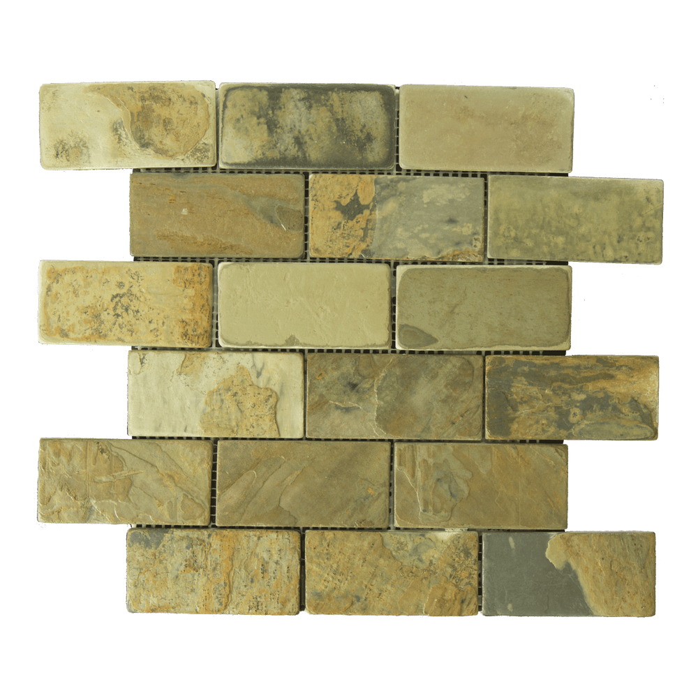 Autumn Slate Mosaic - 2" x 4" Brick Tumbled