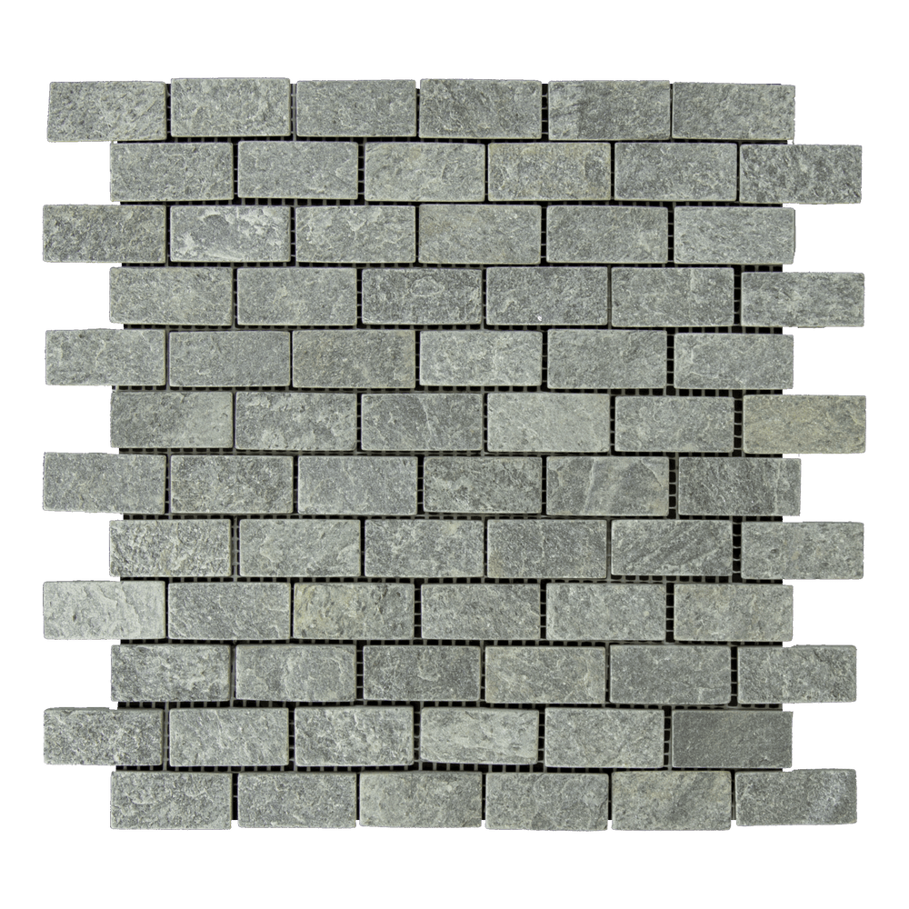 Ostrich Gray Slate Mosaic - 1" x 2" Brick Tumbled